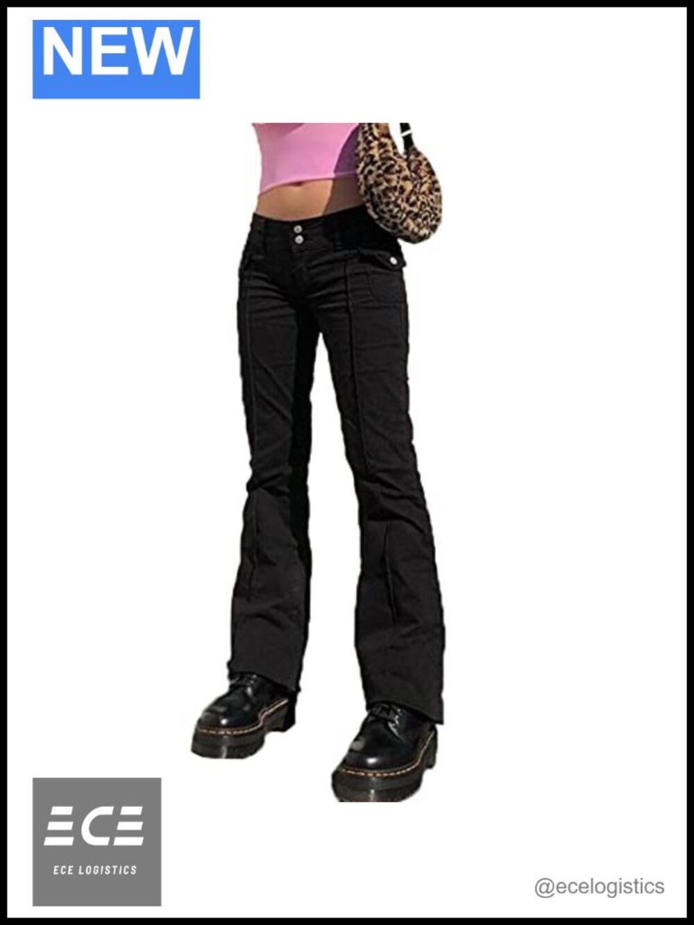 HBER Women Low Rise Flare Pants Polyester Spandex Bell Bottom Streetwear